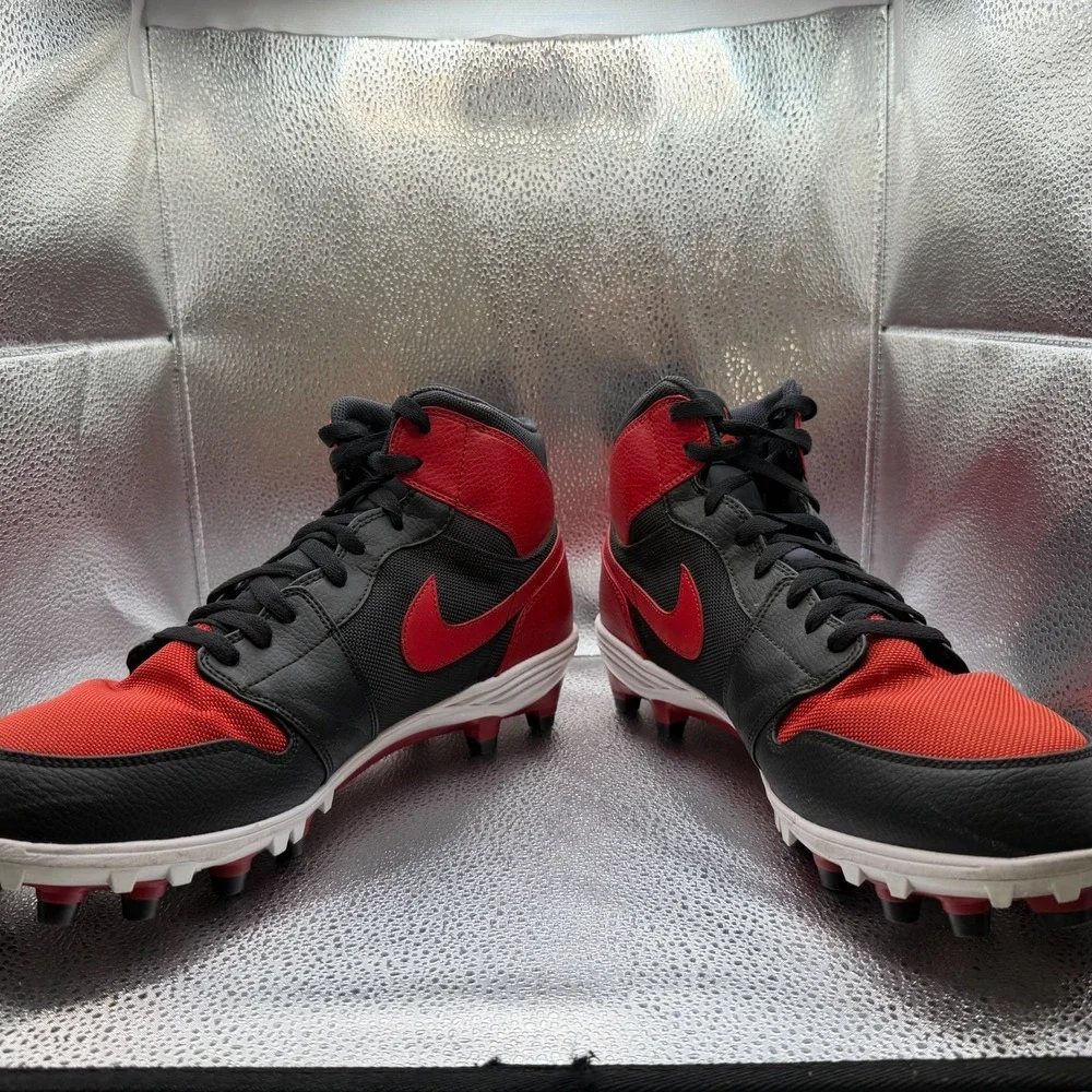 Size 13 Jordan 1 TD Cleat Mid Bred Red Black Mens Athletic Shoes AR5604-061